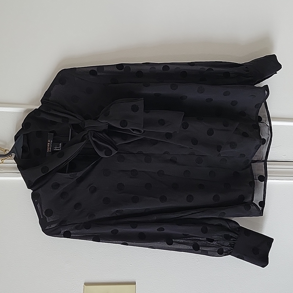 Sheer Black Blouse with Velveteen Polka-dot - Small